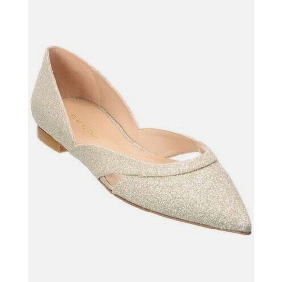 Stuart Weitzman Avenue Glitter Flat Women's Size 9 Gold Pointed Toe New MSRP$395